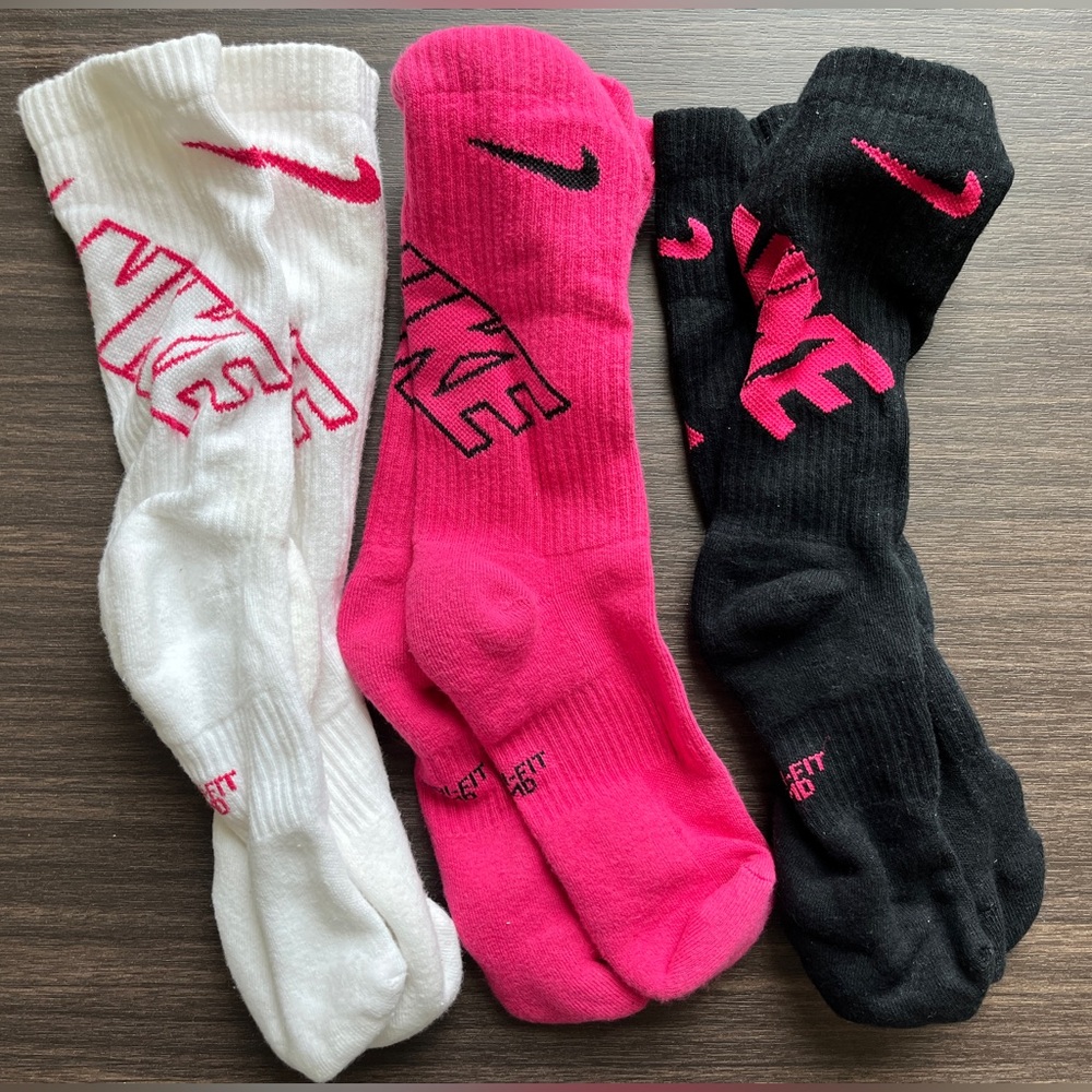 White, Pink, & Black Nike Crew Socks